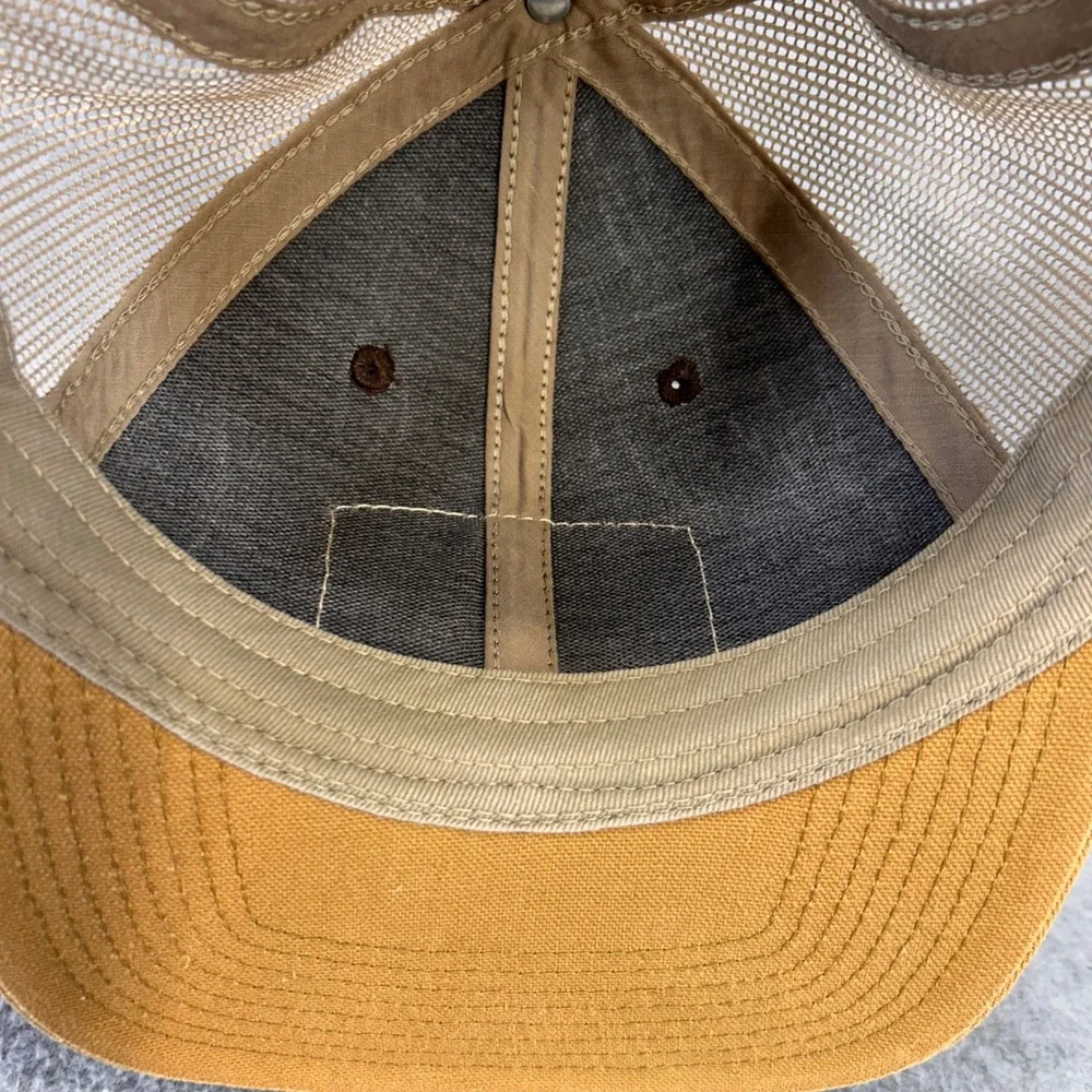 Hook Line‎ & Sinker Leather Patch Mens Brown Tan Outdoor Cap Trucker Hat OSFM